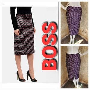 Hugo Boss Black and Red Patterned Pencil Skirt